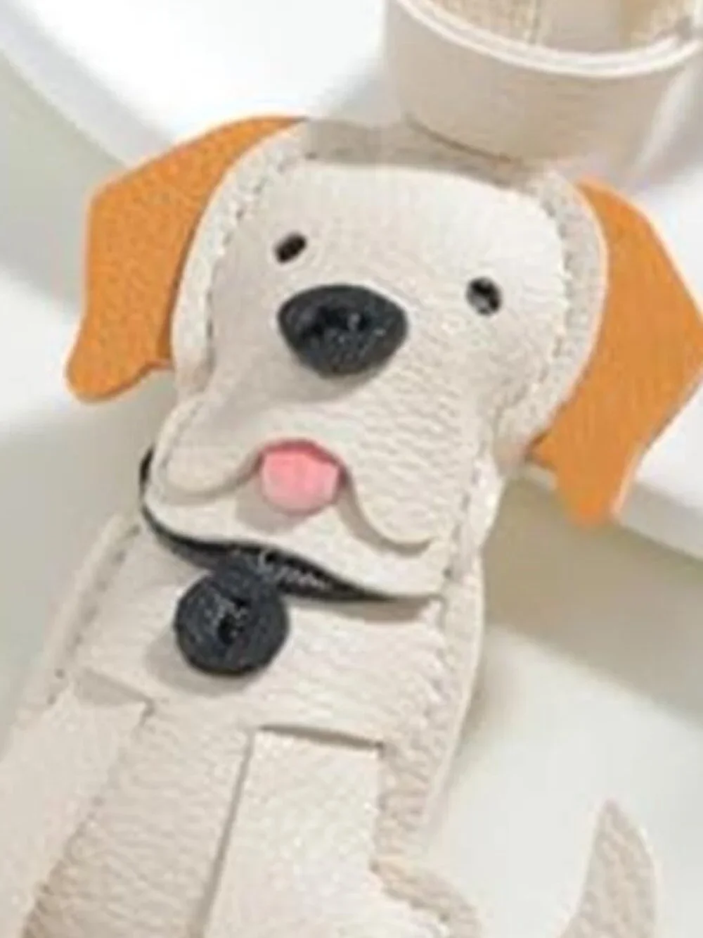 White Brown Dog Bag Charm Keychain Cute Purse Handbag Accessory